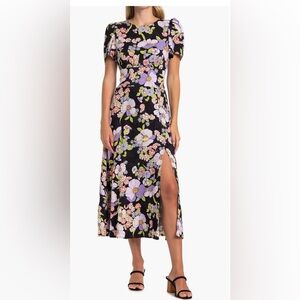 AFRM Los Angeles Jamie Print Open Back Floral Puff Sleeve Dress M